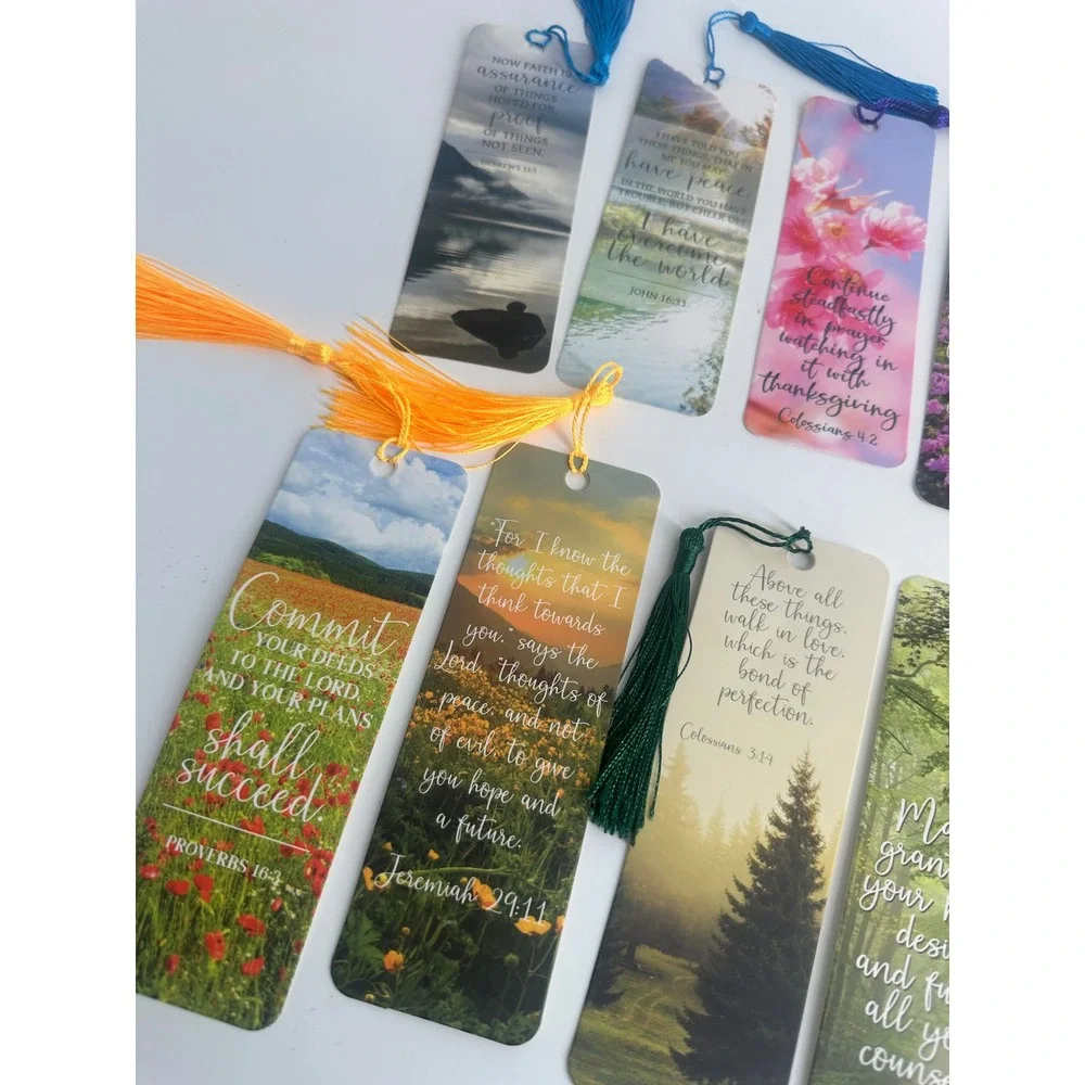 12 Pack Religious Bible Verse Bookmarks‎ with Tassels Nature Photography Scenic